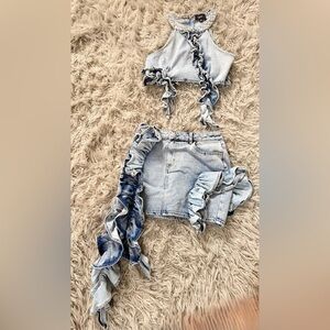 Ruffled Denim Two-Piece Set